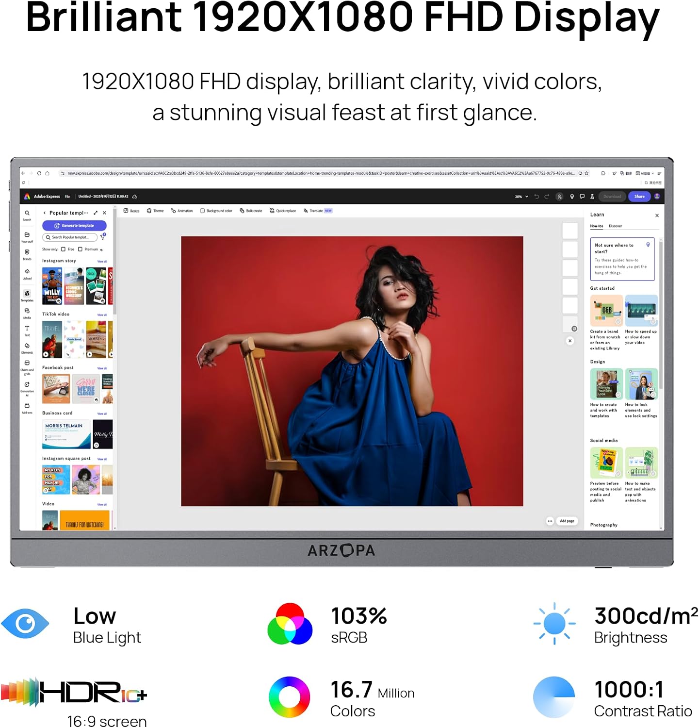 ARZOPA Portable Monitor & Sleeve, 17.3' 103% sRGB FHD Laptop Monitor & PU Sleeve Bag Combination