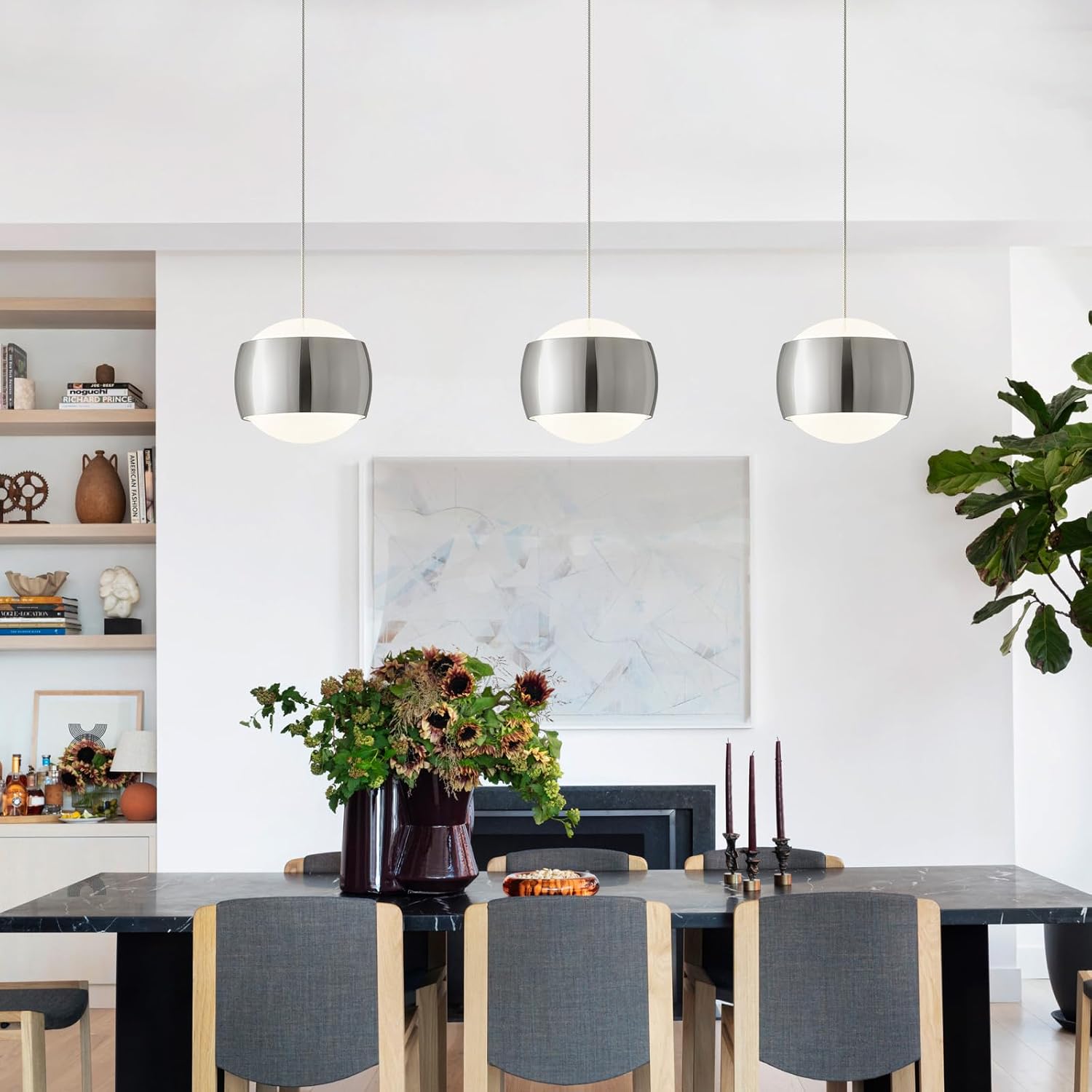 Modern Chrome LED Dimmable Pendant Light fixtures,6″ Island Pendant Lighting for Kitchen Island Dinning Room,Bedroom,Bar, Kitchen Island Ceiling Hanging Light Fixtures(Chrome-1-Pack)