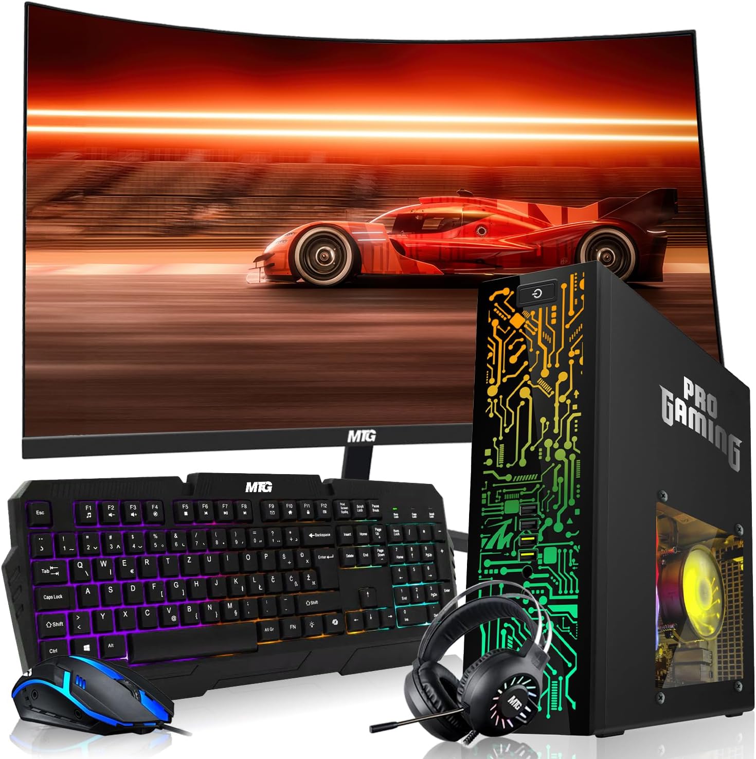 HP Desktop Computer PC – Intel Core i5, 16GB ARGB RAM, 2TB SSD, 24 Inch Curved Monitor, GT 1030 Graphics, RGB Keyboard with AI Copilot Key, Mouse & RGB Headphones, Windows 11 (Renewed)