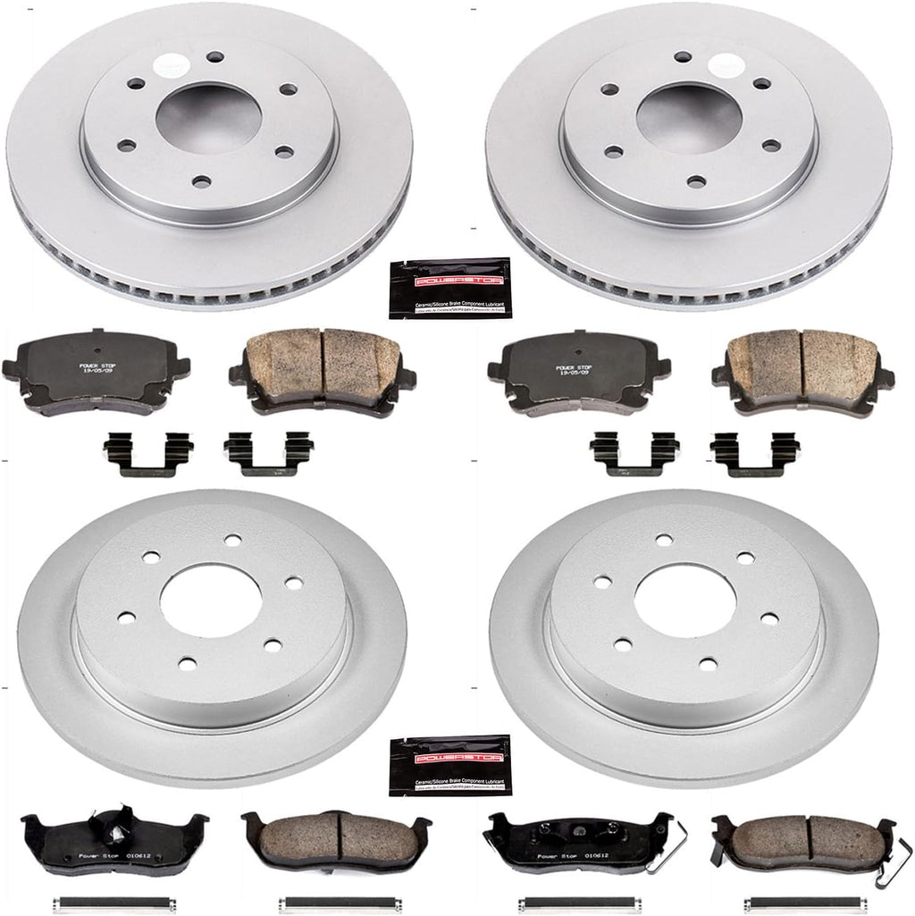 PowerStop Front and Rear Brake Kit for INFINITI QX56 2004-05 |Nissan Armada 2005 |Pathfinder Armada 2004 |TITAN 2004-05 - Fully-Coated Disc Rotors with Z17 Ceramic Brake Pads Replacement, CRK2443