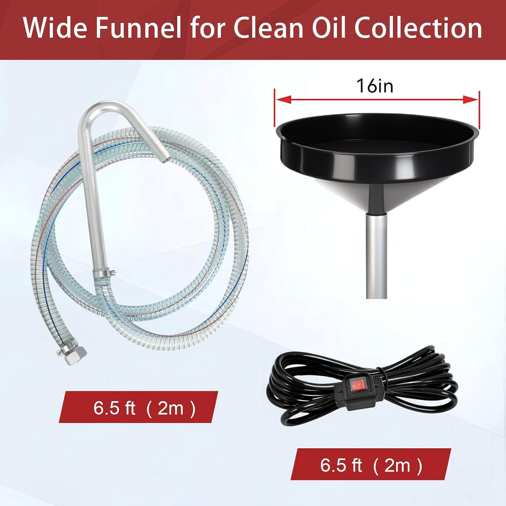 FMCNMech 20 Gallon Oil Drain Container, 8 GPM 110V Electric Pump, Adjustable Oil Drain Tank with Funnel, Waste Oil Container for Automotive Oil Changes, No Air Compressor Required