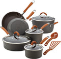 Rachael Ray Cucina Dishwasher-Safe Hard-Anodized Pots and Pans Set Non Stick Cookware, 12 Piece, Gray with Orange Handles