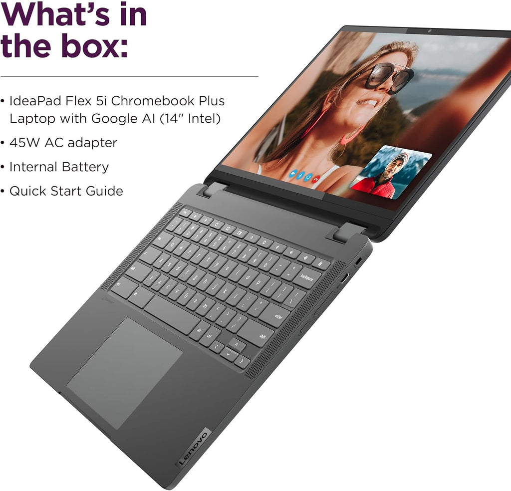 Lenovo IdeaPad 5 Flex 5i Chromebook plus 14' FHD+ 2-in-1 Touchscreen Laptop (Intel 6-Core i3-1315U, 8GB RAM, 256GB SSD) Business, Home, Students, Slim, 1080p Webcam, Backlit, Wi-Fi 6E, Chrome OS, Gray