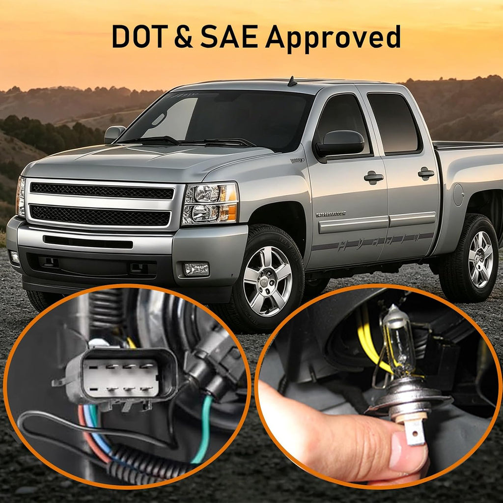 APSVE for 2007-2013 Chevy Silverado 1500 Headlights Assembly w/Bulb & Wiring Harness 07-14 Silverado 2500HD 3500HD Headlamp, Chrome/Amber