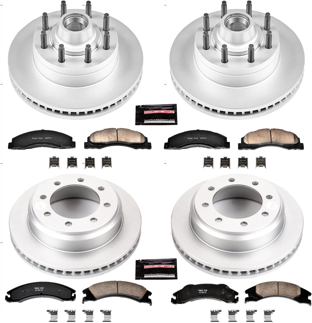PowerStop Front and Rear Brake Kit for Ford E-150 2008-14 |E-250 2008-14 |E-350 Super Duty 2008-19 - Fully-Coated Disc Rotors with Z17 Ceramic Brake Pads Replacement, CRK4131