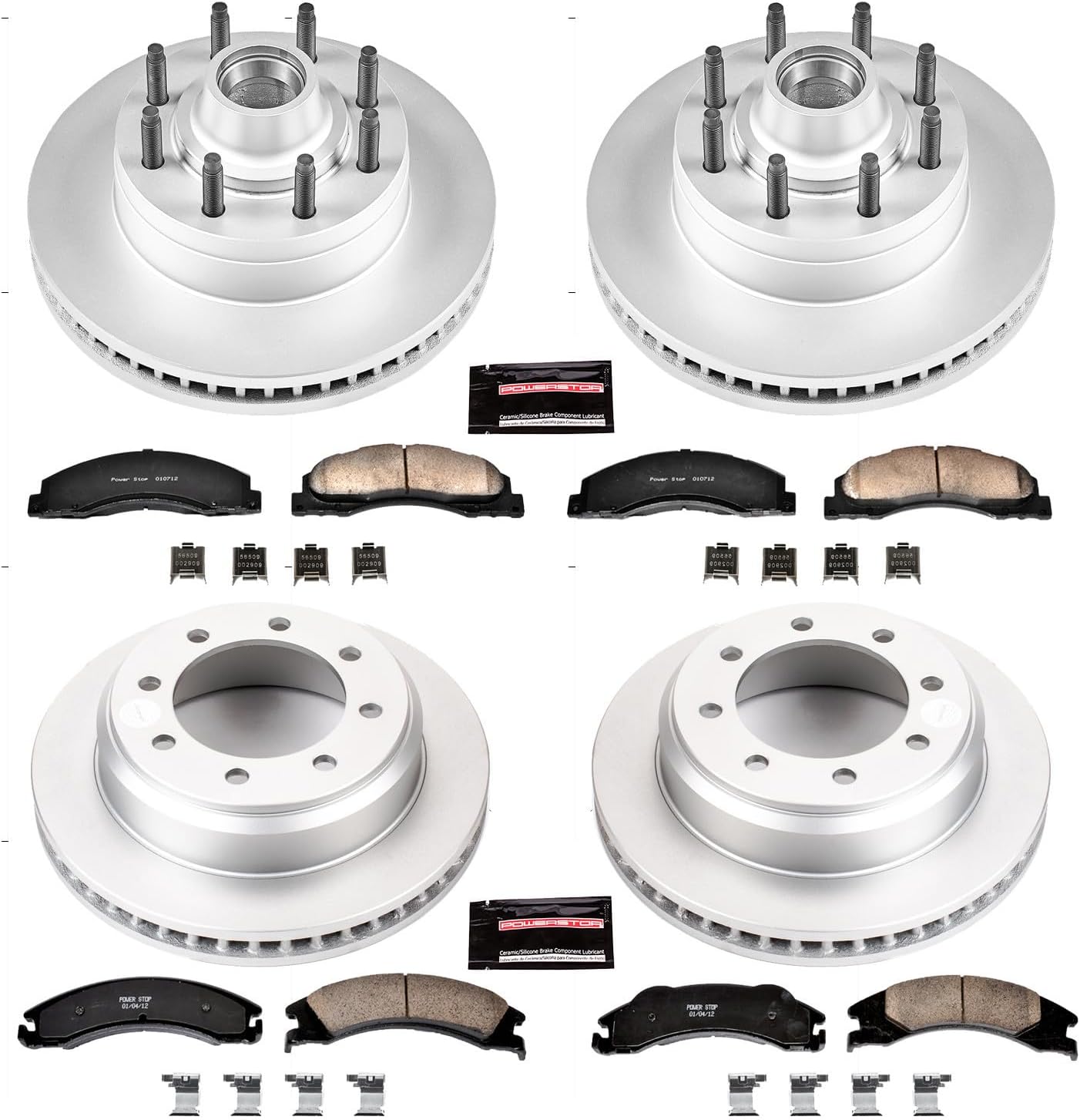 PowerStop Front and Rear Brake Kit for Ford E-150 2008-14 |E-250 2008-14 |E-350 Super Duty 2008-19 - Fully-Coated Disc Rotors with Z17 Ceramic Brake Pads Replacement, CRK4131