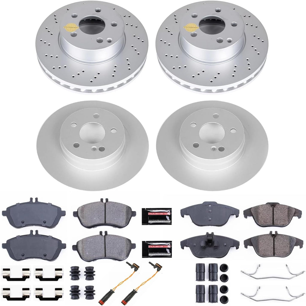 PowerStop Front and Rear Brake Kit for Mercedes-Benz C300 2008-12 - Fully-Coated Disc Rotors with Z23 Carbon-Fiber Ceramic Brake Pads Upgrade, CRK7759
