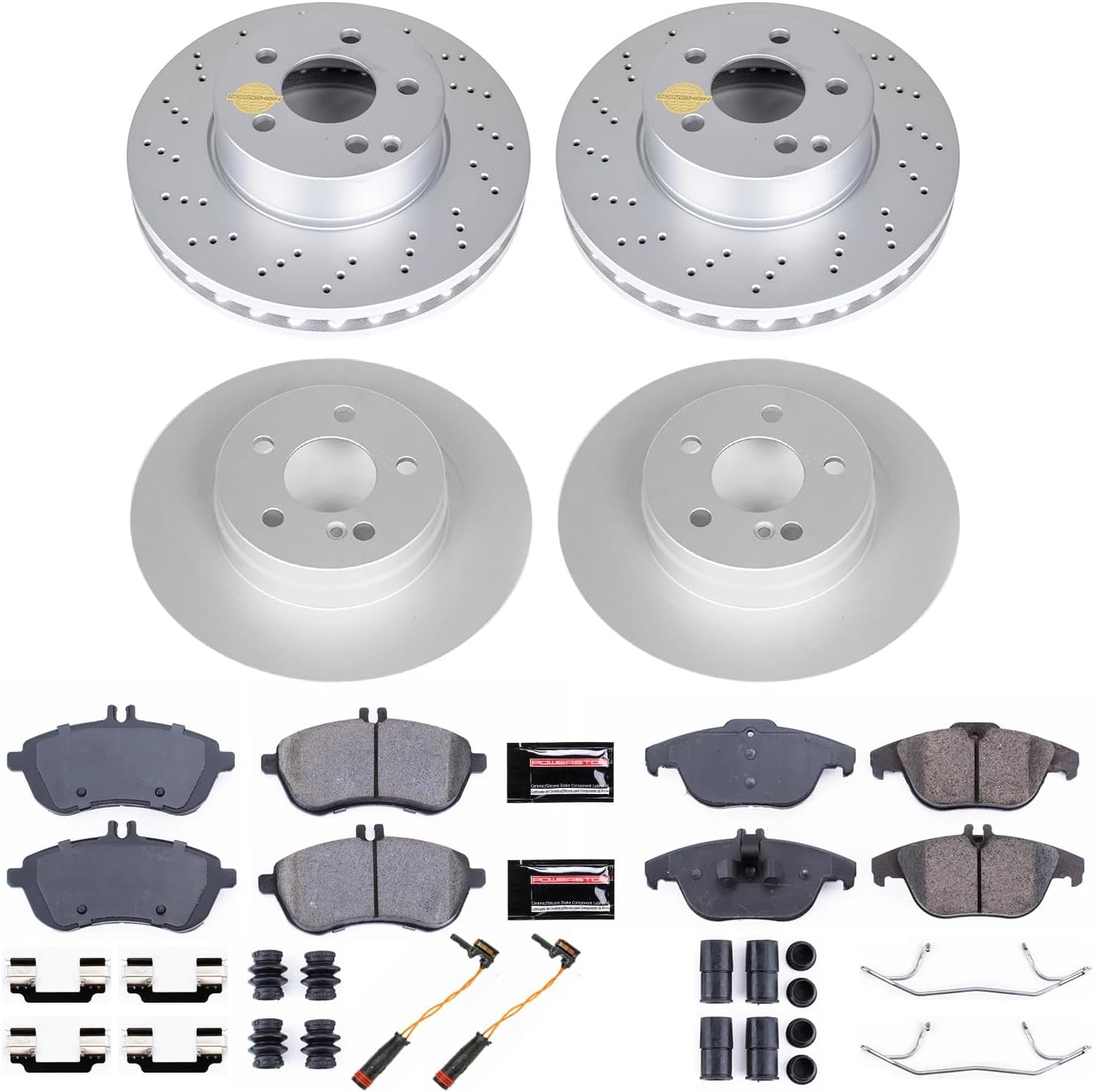 PowerStop Front and Rear Brake Kit for Mercedes-Benz C300 2008-12 - Fully-Coated Disc Rotors with Z23 Carbon-Fiber Ceramic Brake Pads Upgrade, CRK7759