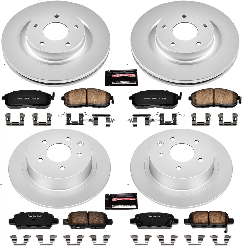 PowerStop Front and Rear Brake Kit for Nissan Altima 2010-13 - Fully-Coated Disc Rotors with Z17 Ceramic Brake Pads Replacement, CRK242