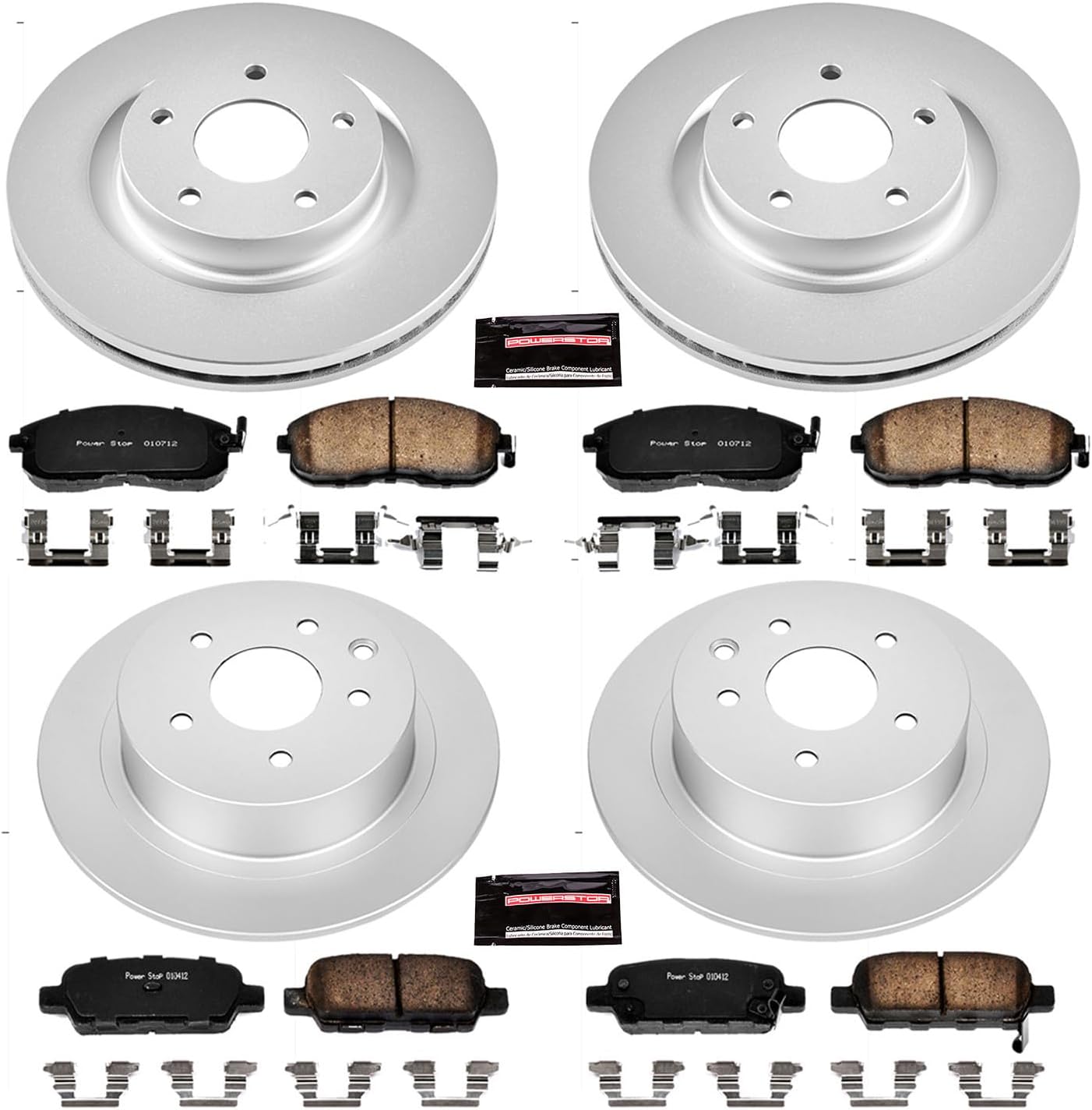PowerStop Front and Rear Brake Kit for Nissan Altima 2010-13 - Fully-Coated Disc Rotors with Z17 Ceramic Brake Pads Replacement, CRK242