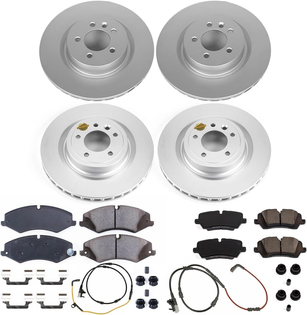 PowerStop Front and Rear Brake Kit for Land Rover Discovery 2017 |Rover Range Rover 2014-17 - Fully-Coated Disc Rotors with Z23 Carbon-Fiber Ceramic Brake Pads Upgrade, CRK7260