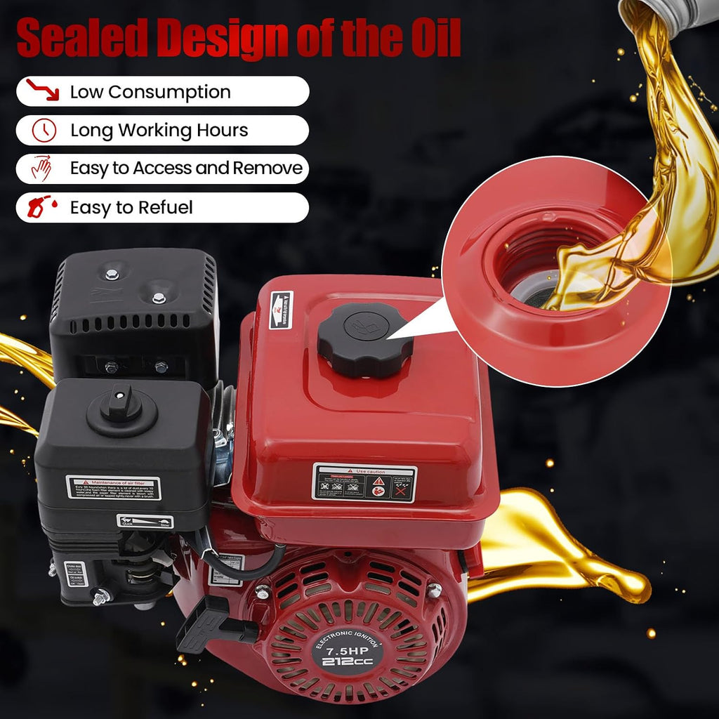 7.5HP Gas-Powered Engine 212CC, 4 Stroke 3000W Gas Engine Horizontal Shaft 0.95Gal Fuel Tank, Go Kart Engine for Water Pumps, Go-Karts, and Lawnmowers