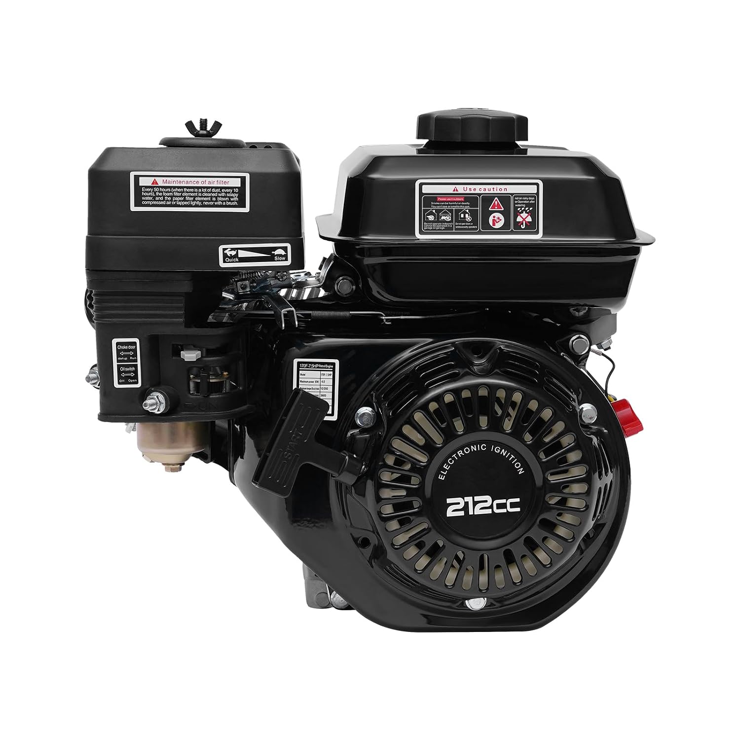 4-Stroke 7.5HP Gas Engine, 210CC OHV Air Cooled Pullstart Motor Fit for Honda GX160/170F Single Cylinder Air Cooled Gasoline Engine Pull Start Motor Gas Engine for Compressor Lawnmower