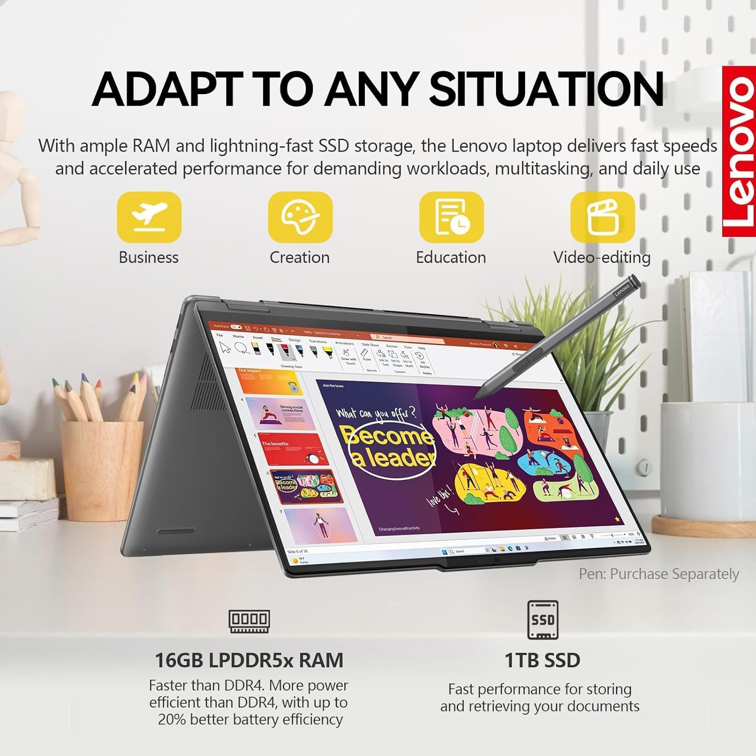 Lenovo Yoga 7i 2 in 1 Laptop Touchscreen, 16' FHD+ 360 Foldable Touch Screen Convertible, Intel Core Ultra 7, Windows 11, 16GB DDR5 RAM 1TB SSD, Backlit 10-Key, Fingerprint