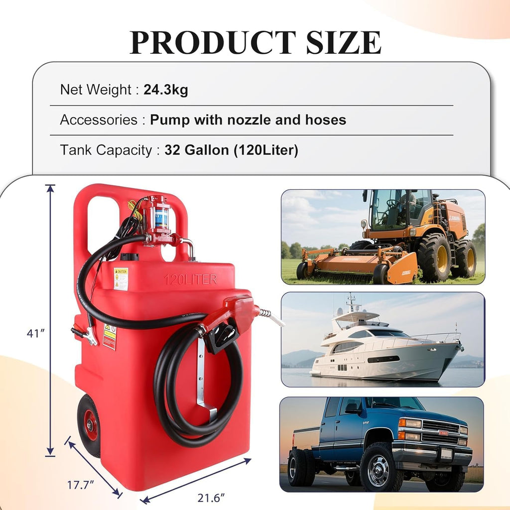 32 Gallon Fuel Caddy 2 Pack, 120L Portable Transfer Caddy with 12 GPM 12V DC Electric Pump for Gasoline Diesel (Pack of 2)