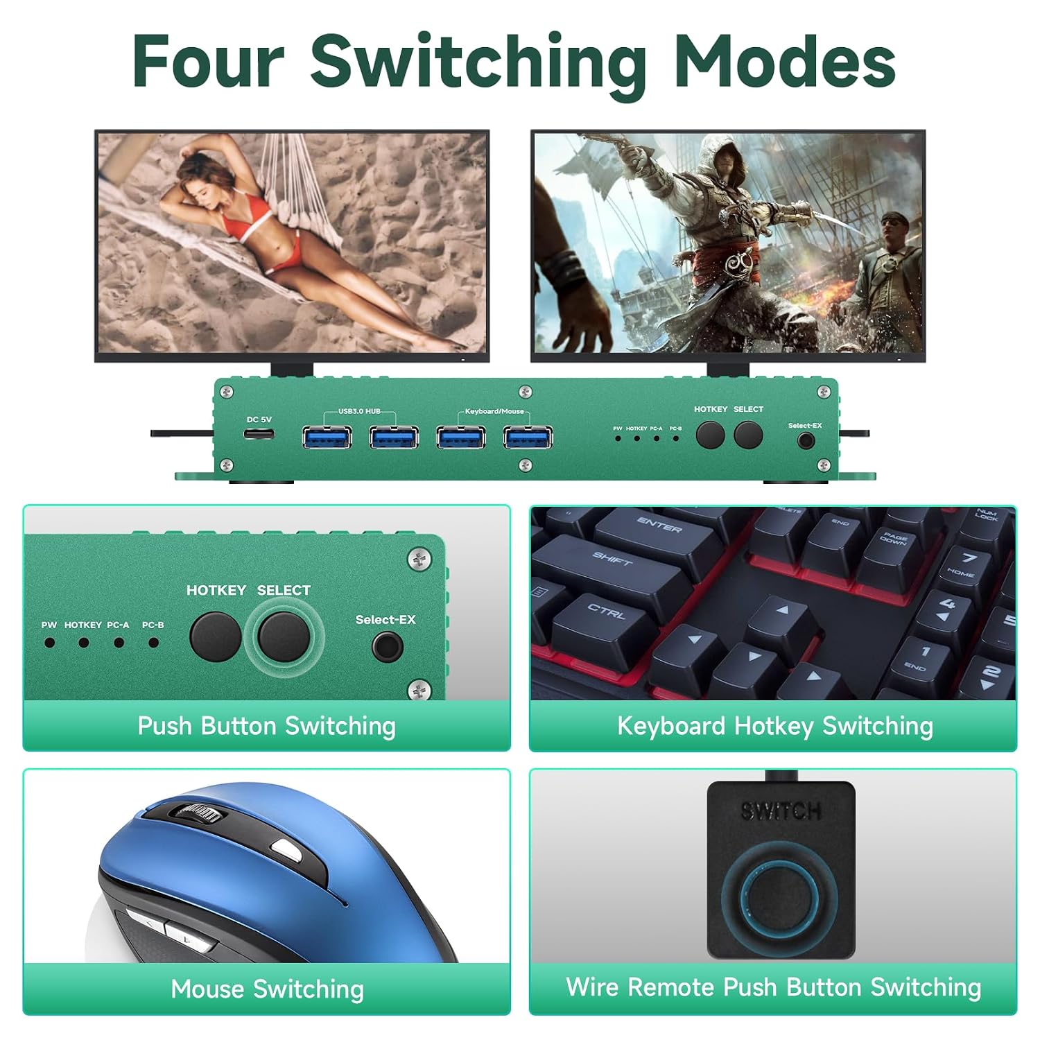 Kvm Switch Displayport and hdmi 4K 240Hz Hotkey Switching