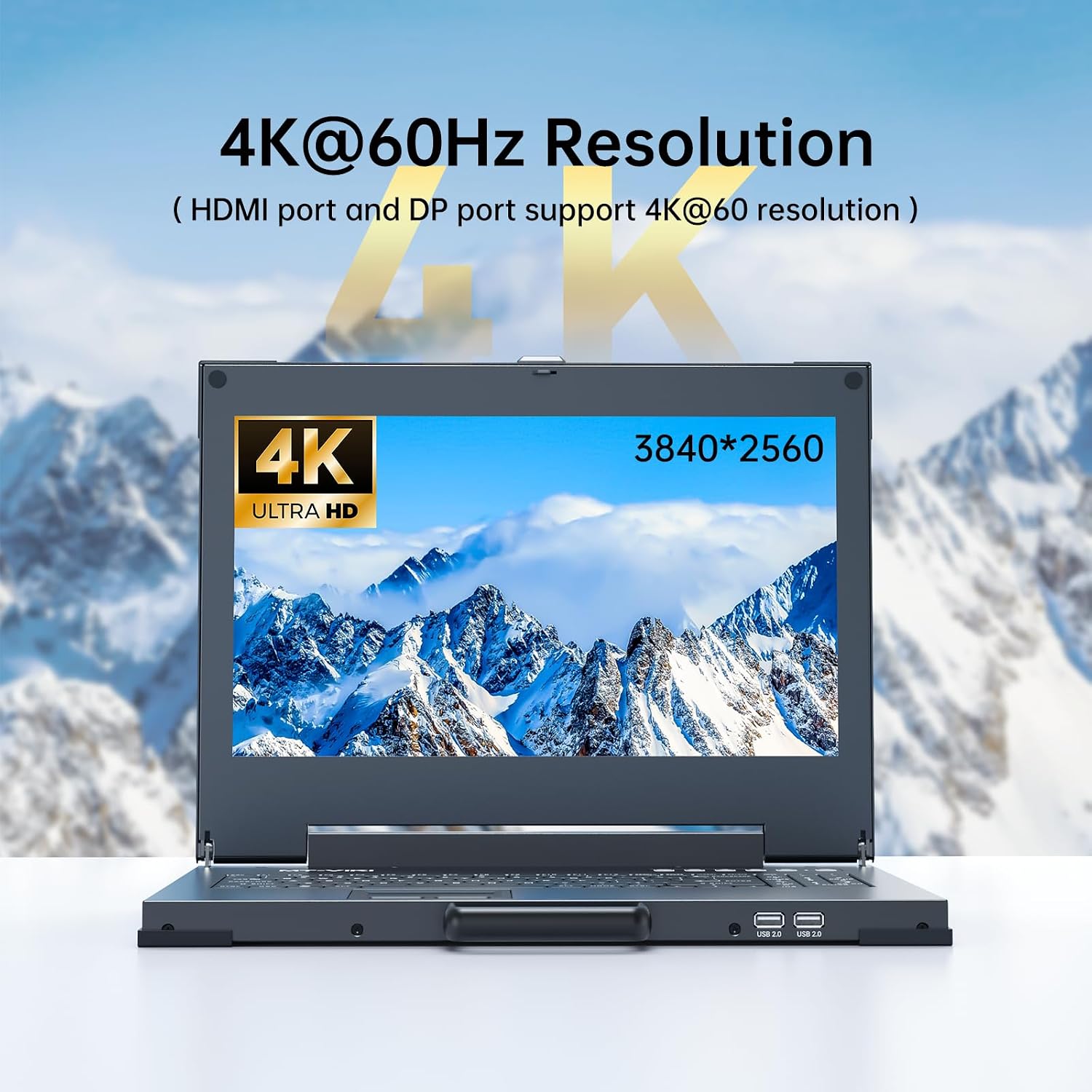 MT-VIKI Portable KVM Console (Crash Cart) 15.6' 4K LCD, HDMI/DP/VGA, Built-in Battery, for Server & Data Center Maintenance