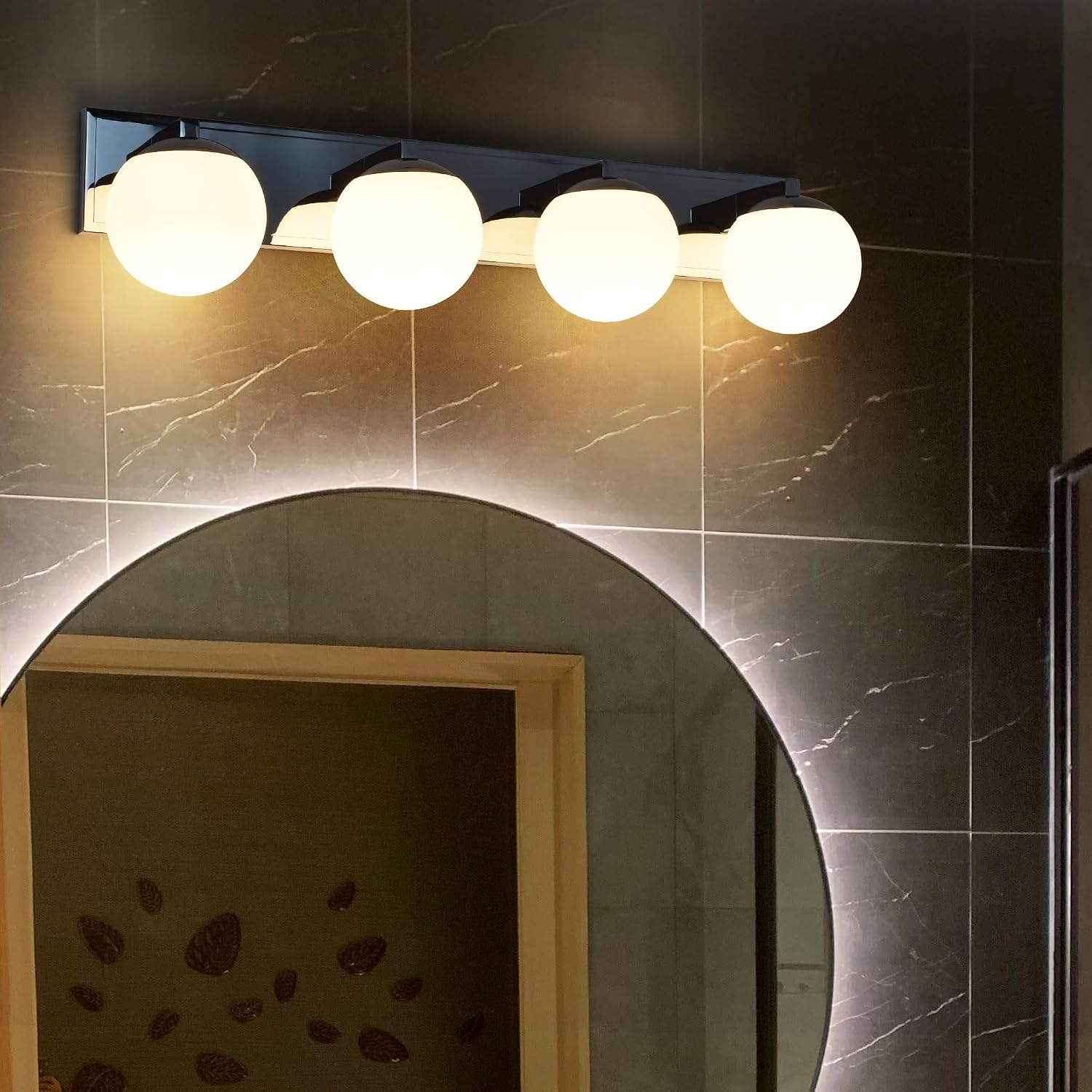Chrome Bathroom Vanity Light Fixtures, 4-Light Globe Bathroom Vanity Light Fixtures Over Mirror, Modern Wall Lights for Living Room, Long Backplate, Standard E26 Base, Chrome