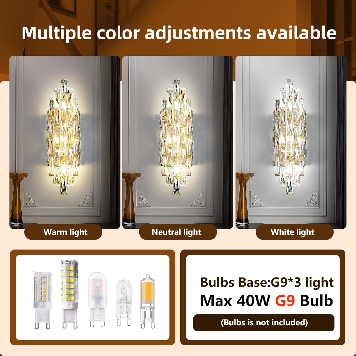 Modern Crystal Wall Sconces,Gold Wall Light Fixtures, Luxury Indoor Wall Lamp,Crystal Vanity Wall Mount Lamps,Wall Lighting for Living Room Bedroom Bathroom Bedside Hallway Stairway