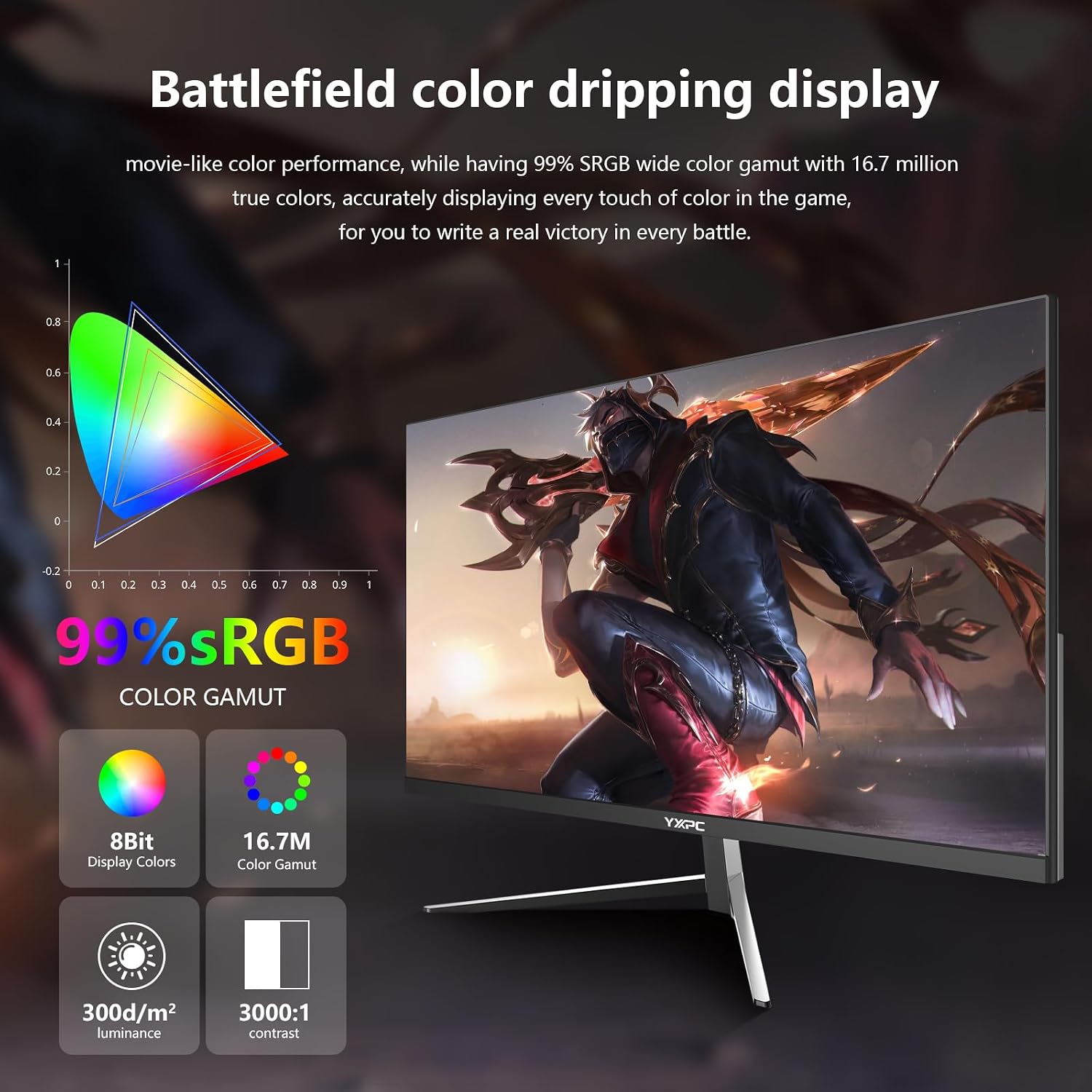24 Inch Computer Monitor, 180Hz FHD 1080P VA Screen, 99% sRGB, 1ms, Frameless Design for Work and Play, HDMI, DP, VESA