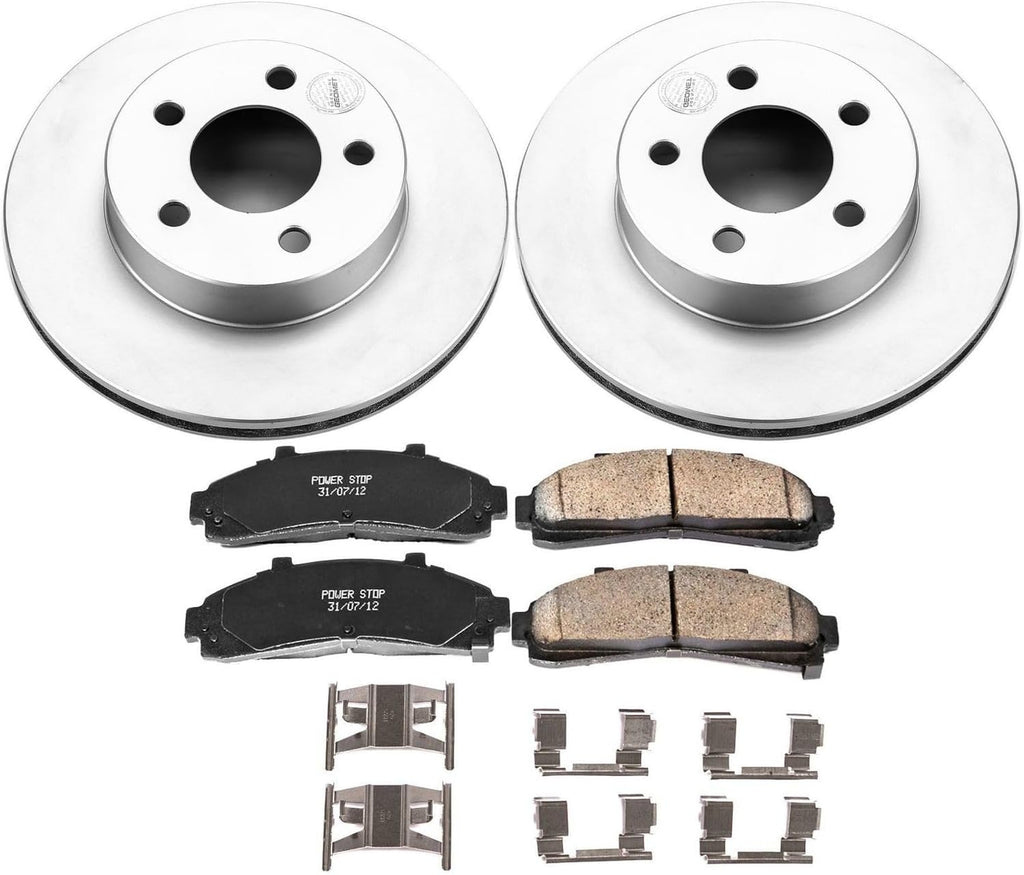 PowerStop Front Brake Kit for Ford Explorer 1995-01 |Ranger 1998-02 |Mazda B3000 1998-02 |B4000 1998-02 - Fully-Coated Disc Rotors with Z17 Ceramic Brake Pads Replacement, CRK1860
