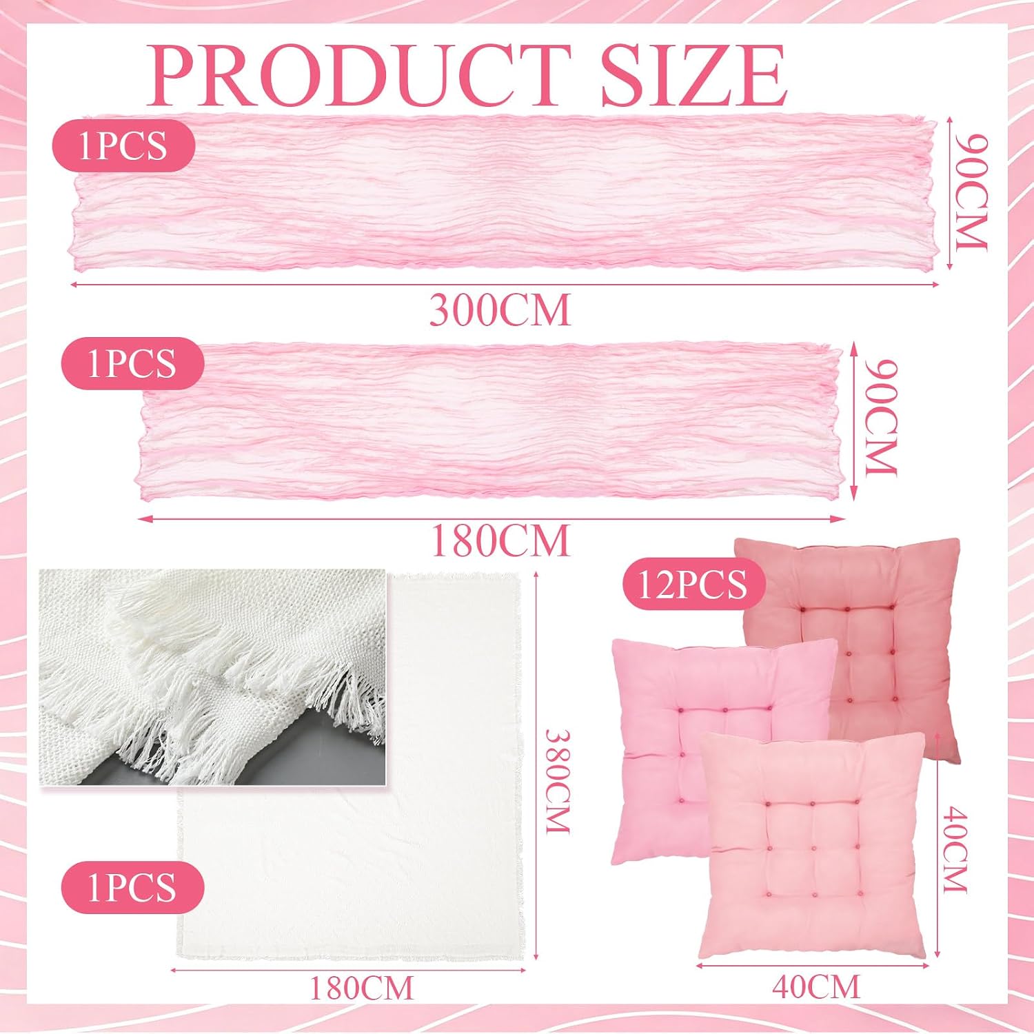 Extra Large Outdoor Picnic Blanket with Table Runner and Floor Pillow Cushion for Picnic Wedding Birthday Baby Shower Backyard Decor(71 x 150'',Pink,15 Pcs)