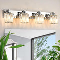 4 Lights Crystal Bathroom Vanity Light Modern Chrome Bathroom Light Fixture Bathroom Lighting Fixtures Over Mirror for Mirror E26 Base