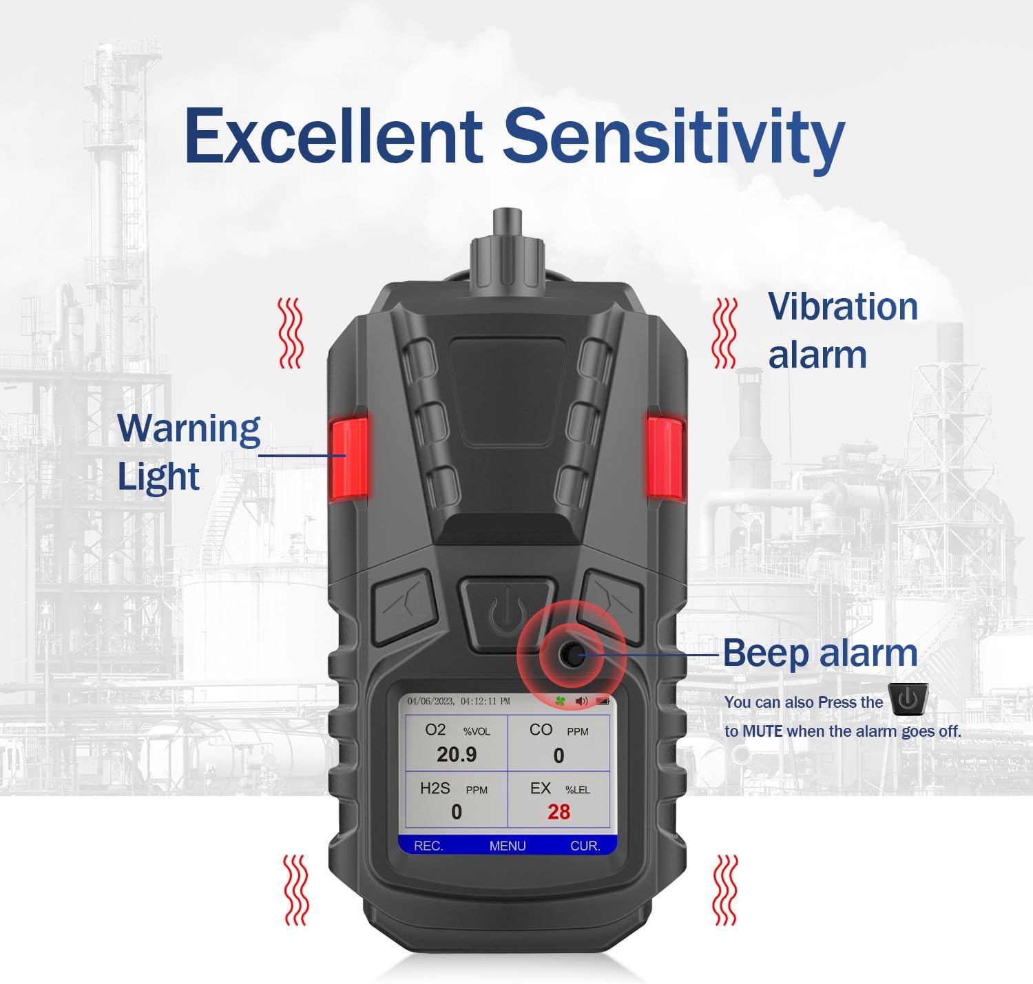 Gas Detector with Pump, 4 Gas Monitor Multi Gas Detector CO EX O2 H2S Monitor, 3000mAh Rechargeable 4 Gas Monitor with Calibration Kit, Portable LCD Display with Clip Sewer Gas Detector 4 Gas Meter