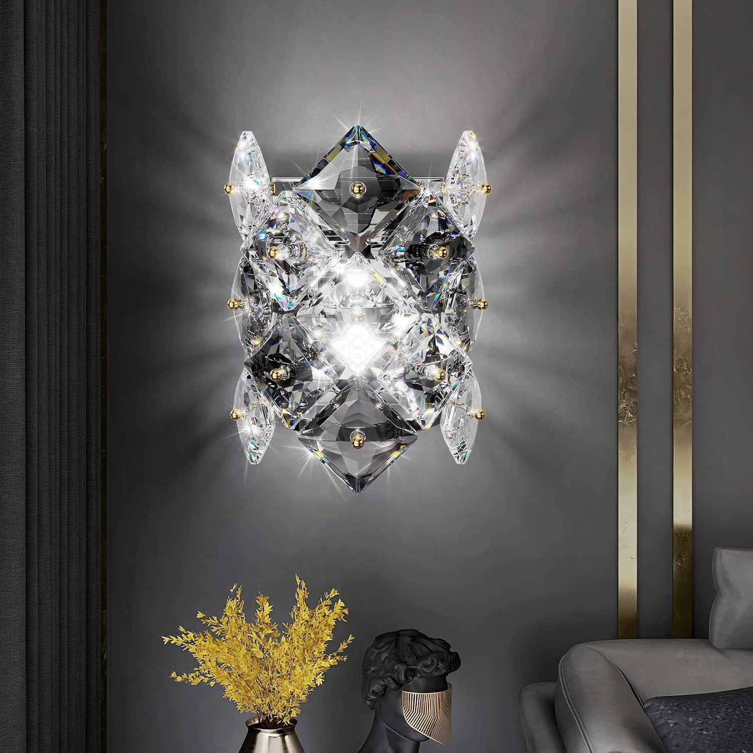 Modern Crystal Wall Sconces,Chrome Wall Light Fixtures,Luxury Indoor Wall Lamp,K9 Crystal Vanity Wall Mount Lamps,Industrial Sconce Lighting for Bathroom Living Room,Bedsides,Hallway,Bedroom