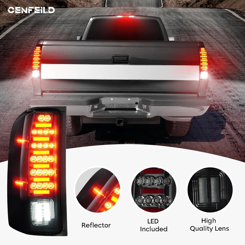 Tail Light Assembly [LED Kit]+ 3rd Third Brake Cargo Lamp Fit for Chevy Silverado 1500 2500HD 3500HD 07-14, for GMC Sierra 3500HD 08-14, Sierra Denali 3500 11-14 with Dual Rear Wheel ONLY, Smoked Lens