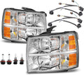 APSVE for 2007-2013 Chevy Silverado 1500 Headlights Assembly w/Bulb & Wiring Harness 07-14 Silverado 2500HD 3500HD Headlamp, Chrome/Amber