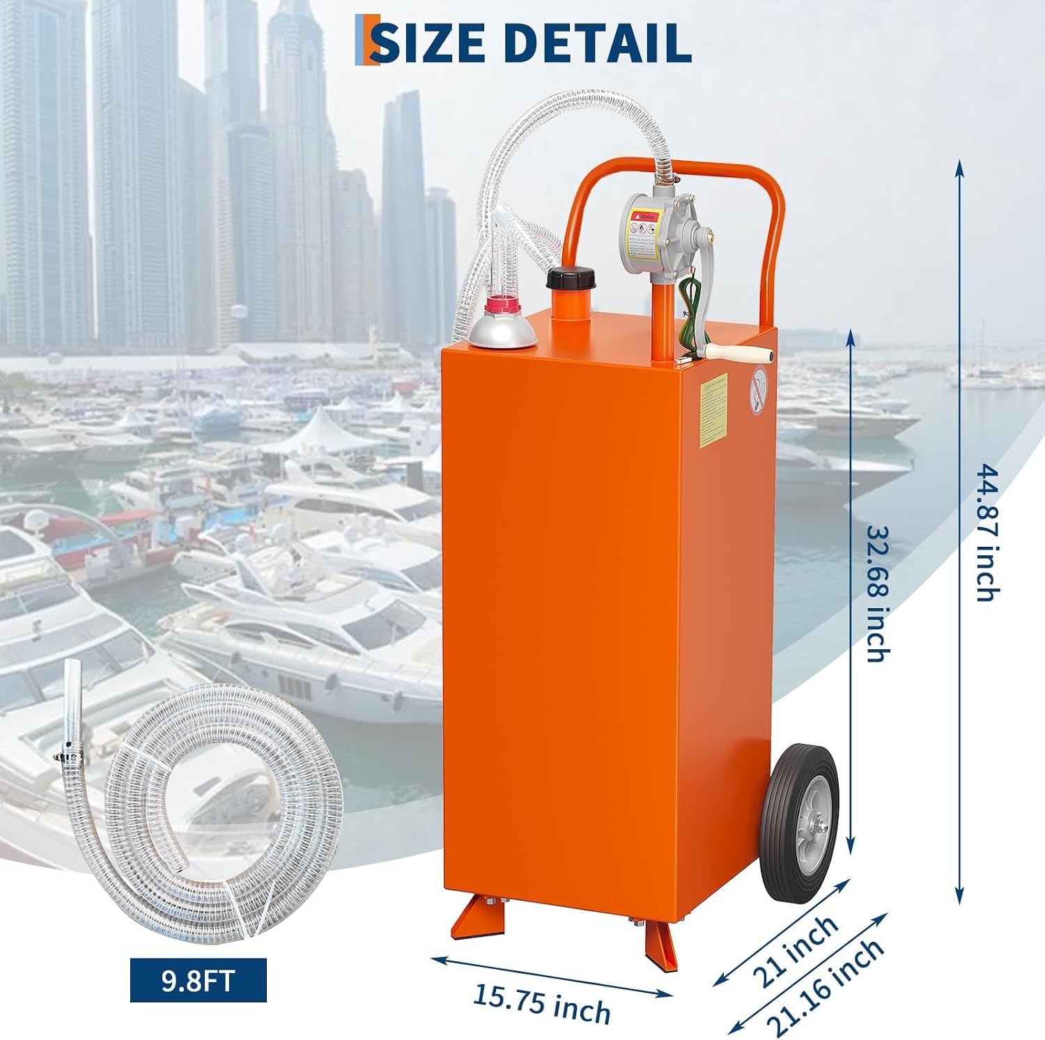 35 Gallon Fuel Caddy with Transfer Pump - Portable Gas Storage Tank, Multi-Purpose Gasoline/Diesel Container for Cars, Lawn Mowers, ATVs, Boats & More, Orange