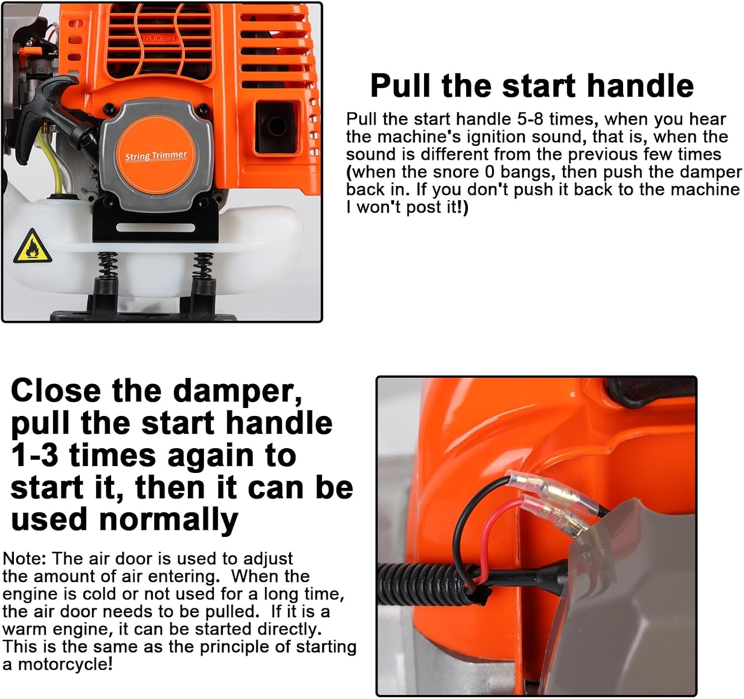 5 in 1 Lawn Mower,52CC 2-Stroke Gas Weed Trimmer,Cordless Hedge Trimmer,Brush Cutter,Handheld Chainsaw Weed Wacker with 1.2l Fuel Tank,2.3KW/8000-9500RPM Orange