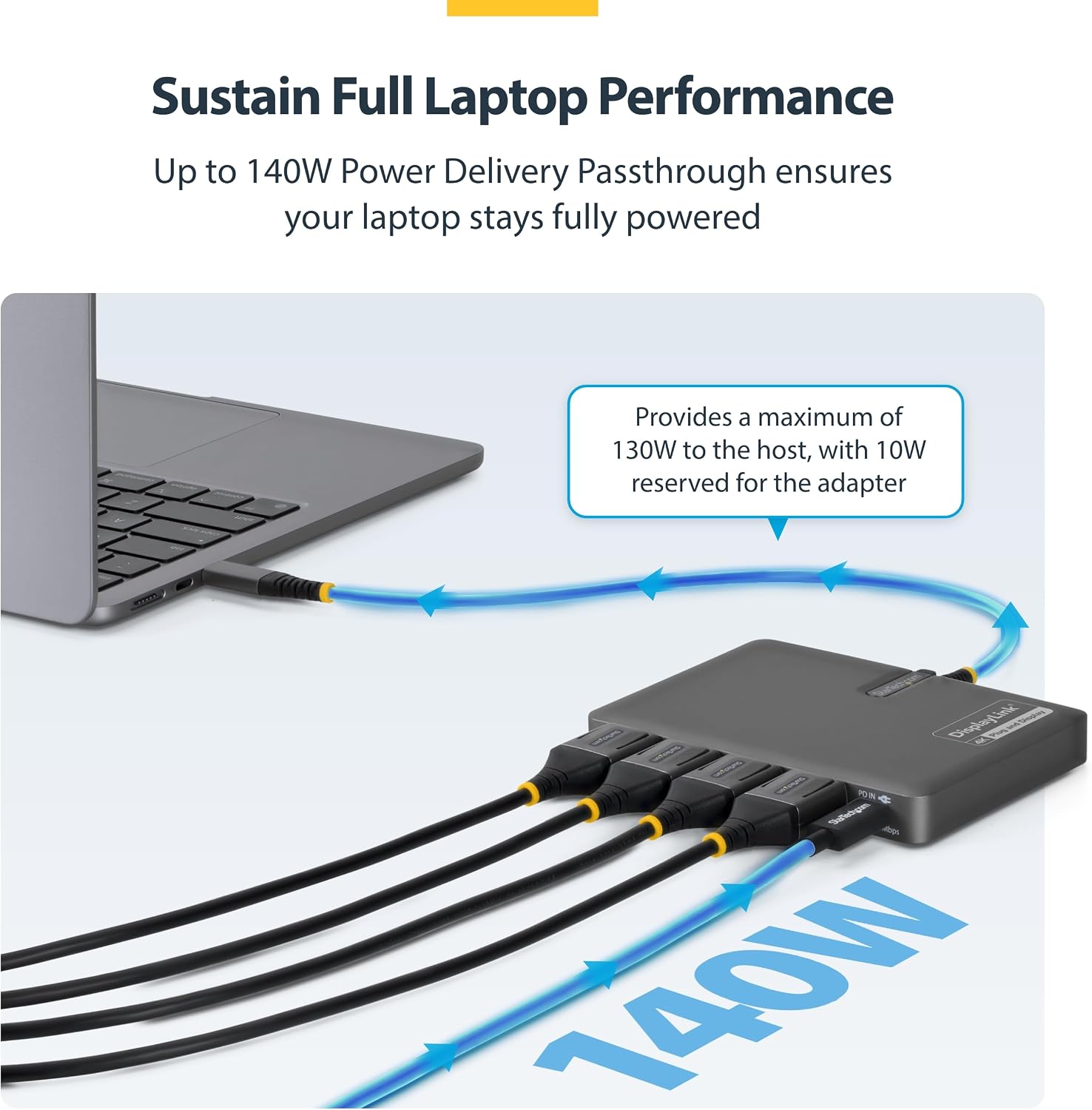 StarTech USB-C to Quad DisplayPort 4K60, 4K120 Workstation Dock, 140W PD Passthrough, USB for Keyboard and Mouse, Windows, Mac M1-M5, USB4, Thunderbolt, DisplayLink DL7400, TAA (Quad-USB-DP-Adapt)