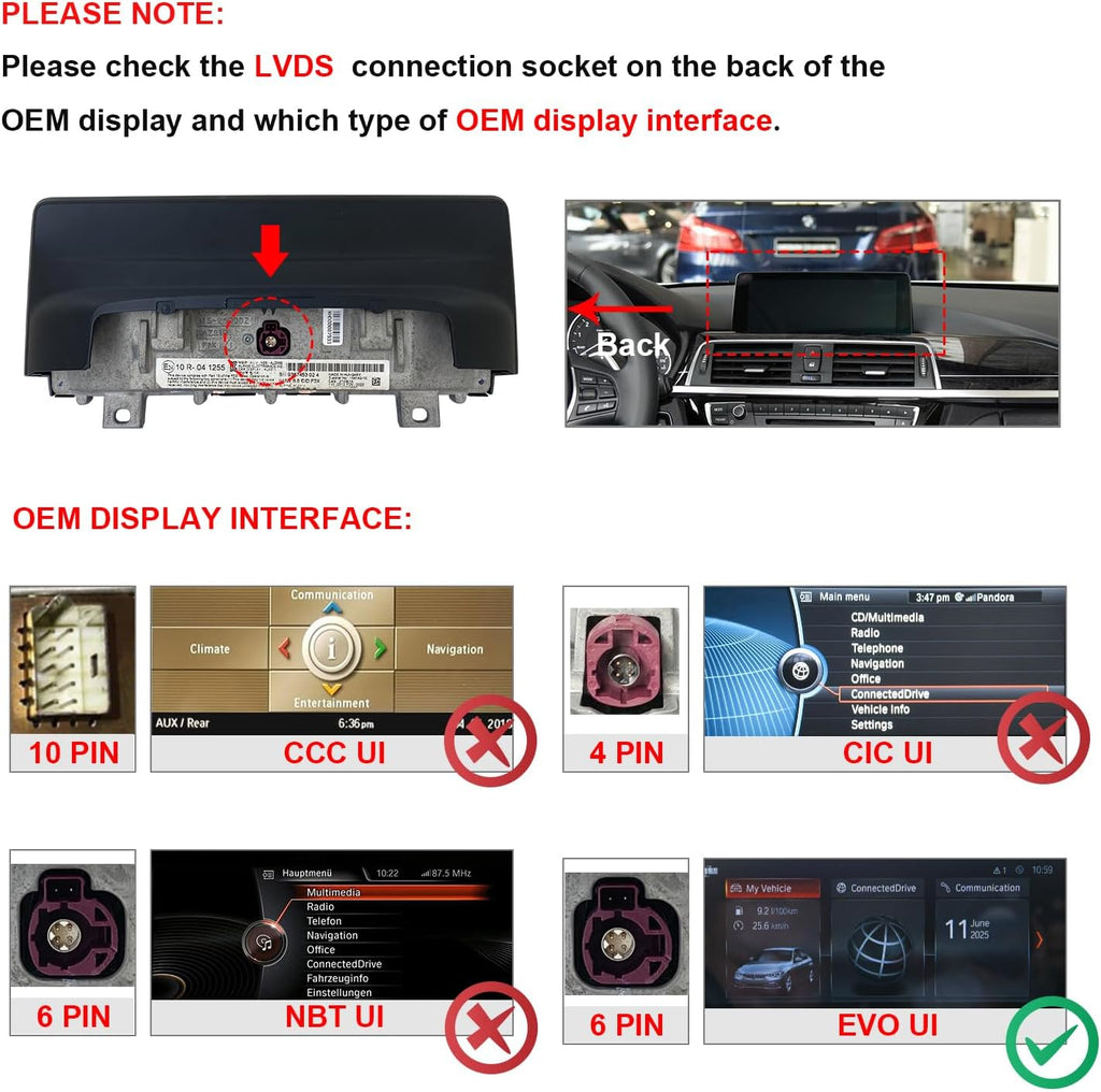 PEMP 10.25' Linux Screen for BMW 3 Series F30 X1 F48 2017-2019 EVO ID6, Wireless CarPlay Android Auto Support for Calls and Music Using OEM Bluetooth
