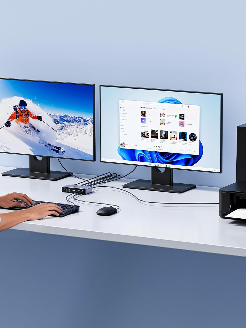 USB 3.0 HDMI KVM Switch 2 Monitors 2 Computers, 8K@60Hz Dual Mode Switching, with 3 USB 3.0 Port, Desktop Controller and 2 USB Cables