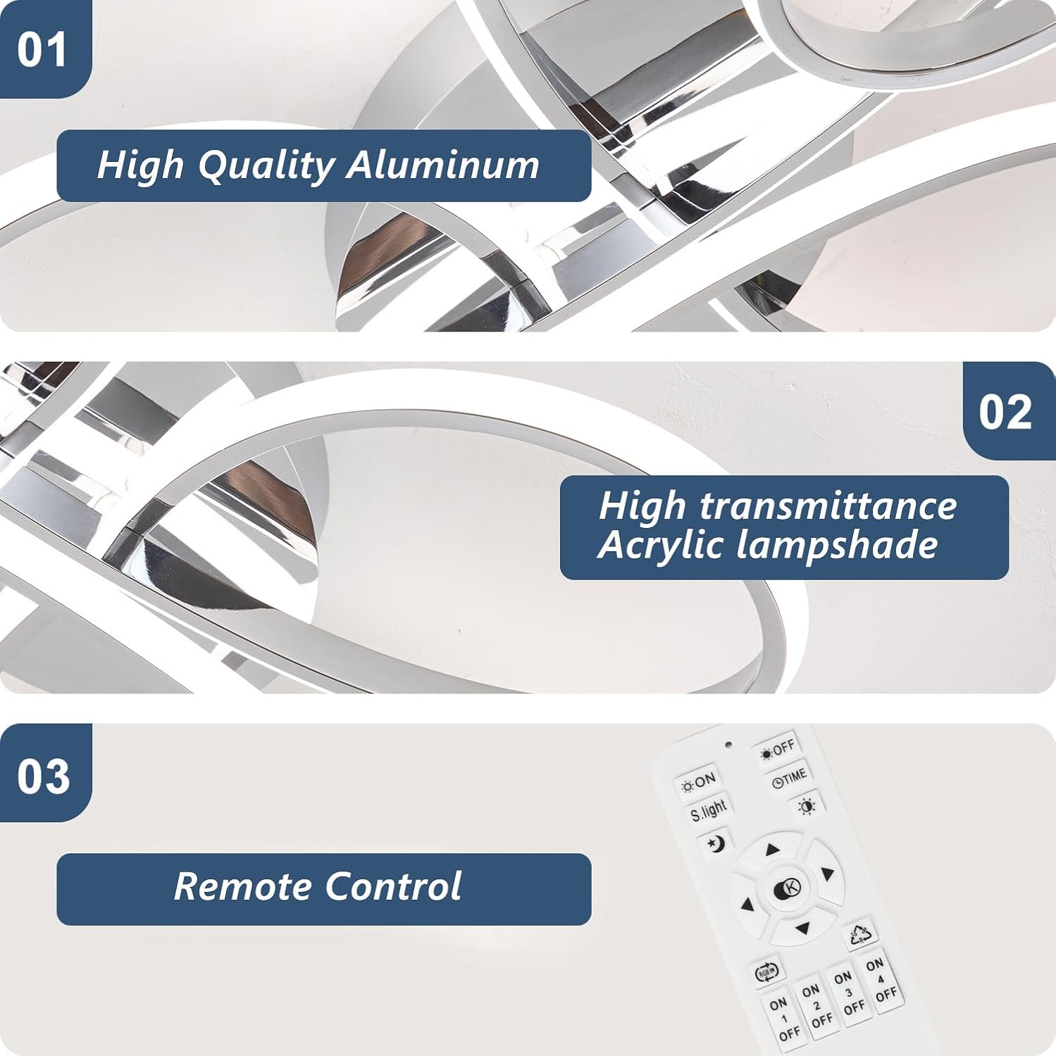 66W Modern LED Ceiling Light, 39.37Inch Flower Flush Mount Light Fixture with Remote Control Chrome Dimmable Ceiling Lamp for Living Room, Bedroom, Dining Room, Hallway, Kitchen