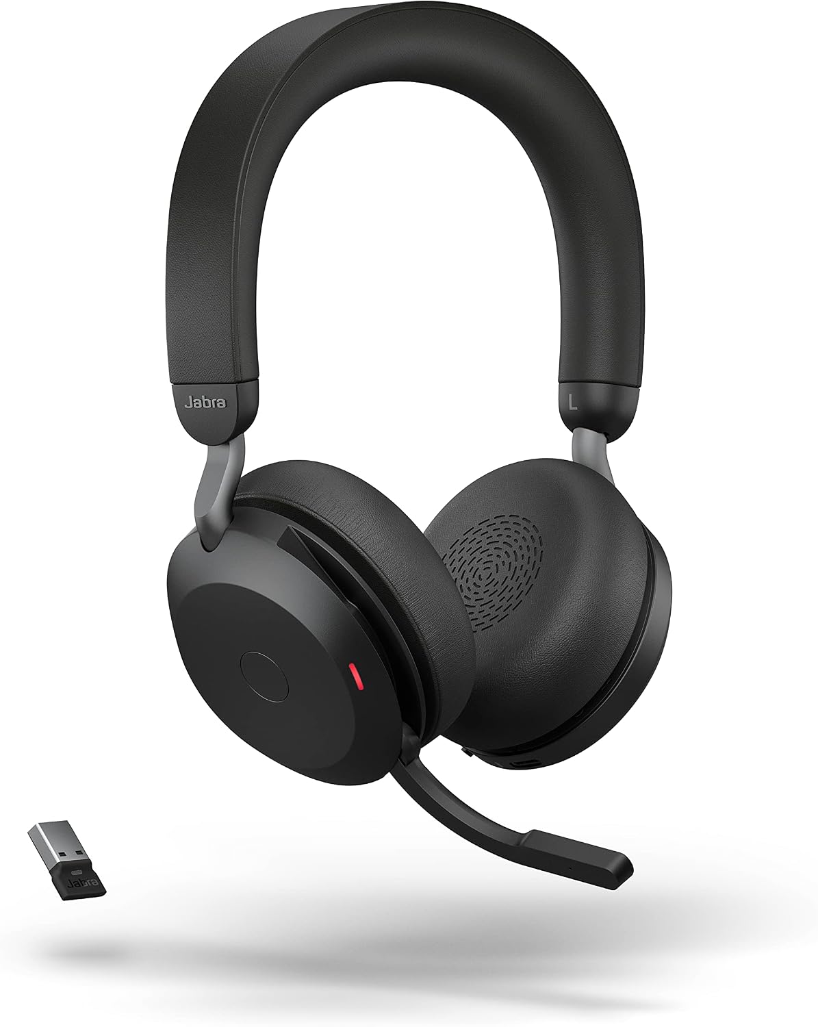 Jabra Evolve2 75 PC Wireless Headset with Charging Stand and 8-Mic Technology - Dual Foam Stereo Headphones with Advanced Active Noise Cancelling, USB-A Bluetooth Adapter and MS Compatibility - Black