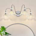 Brushed Chrome 4-Light Bathroom Vanity Light with Floral Clear Glass Shades, Modern Wall Mount Lighting for Bathroom, Dressing Table