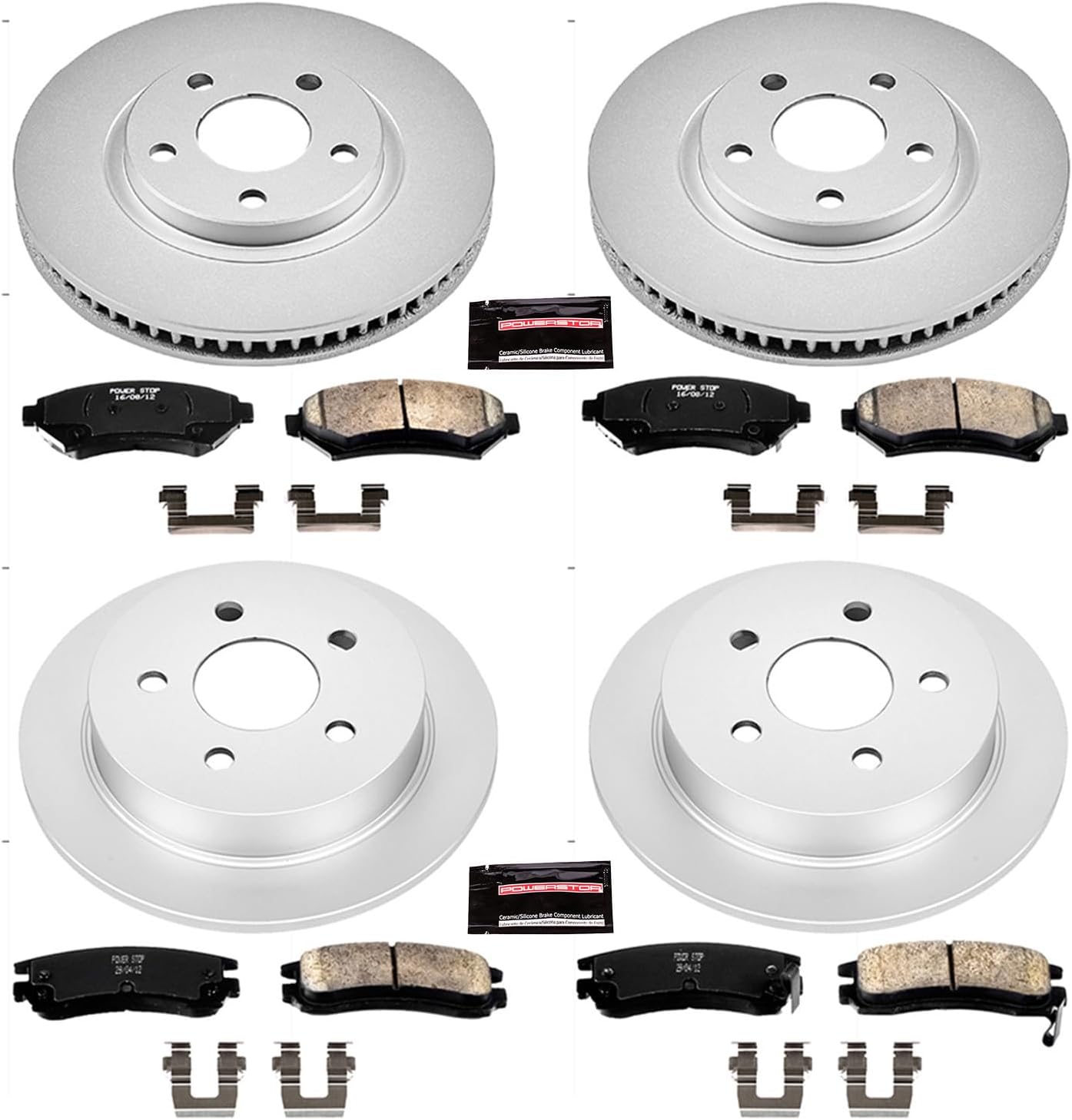 PowerStop Front and Rear Brake Kit for Chevrolet Impala 2000-05 |Monte Carlo 2000-05 |Oldsmobile Intrigue 1998-99 - Fully-Coated Disc Rotors with Z17 Ceramic Brake Pads Replacement, CRK1544