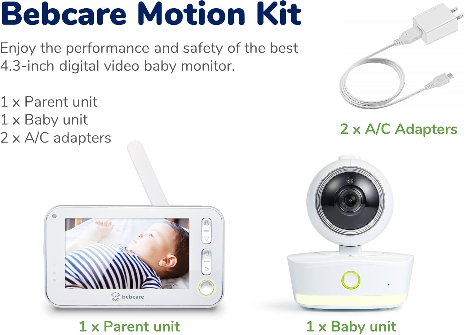 Bebcare Motion - Smart Video Baby Monitor: 4.3' Ultra-Clear Screen, 360° Pan-and-Tilt Camera, Temperature Sensor, Motion and Sound Alert, Auto Baby Tracking Camera (Without Breathing Sensor Mat)