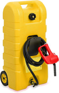 15 Gallon Fuel Tank, Gas Can Portable Container with LE Fluid Transfer Siphon Pump & 10ft Delivery Hose, Diesel Storage Caddy On-Wheels for Cars, Lawn Mowers, ATVs, Boats, etc. (Yellow)