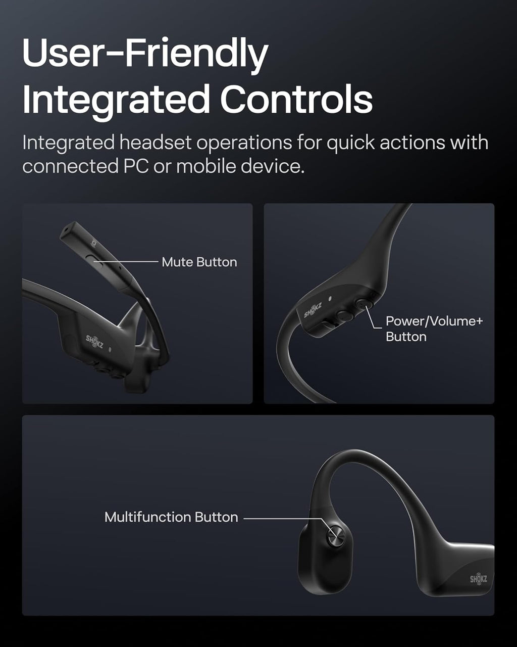 SHOKZ OpenComm2 UC 2025 Upgrade - Open-Ear Wireless Computer Headset with Boom Mic, Bone Conduction Bluetooth Stereo Headphones, USB-A Dongle Compatible with PC and Mac, Zoom Certified - C120UC