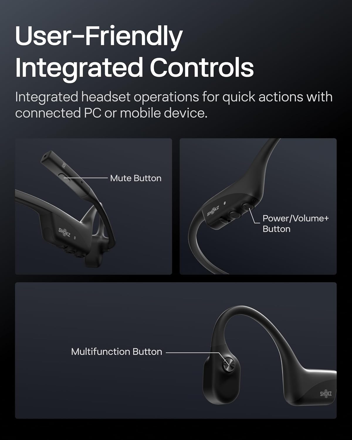 SHOKZ OpenComm2 UC 2025 Upgrade - Open-Ear Wireless Computer Headset with Boom Mic, Bone Conduction Bluetooth Stereo Headphones, USB-A Dongle Compatible with PC and Mac, Zoom Certified - C120UC