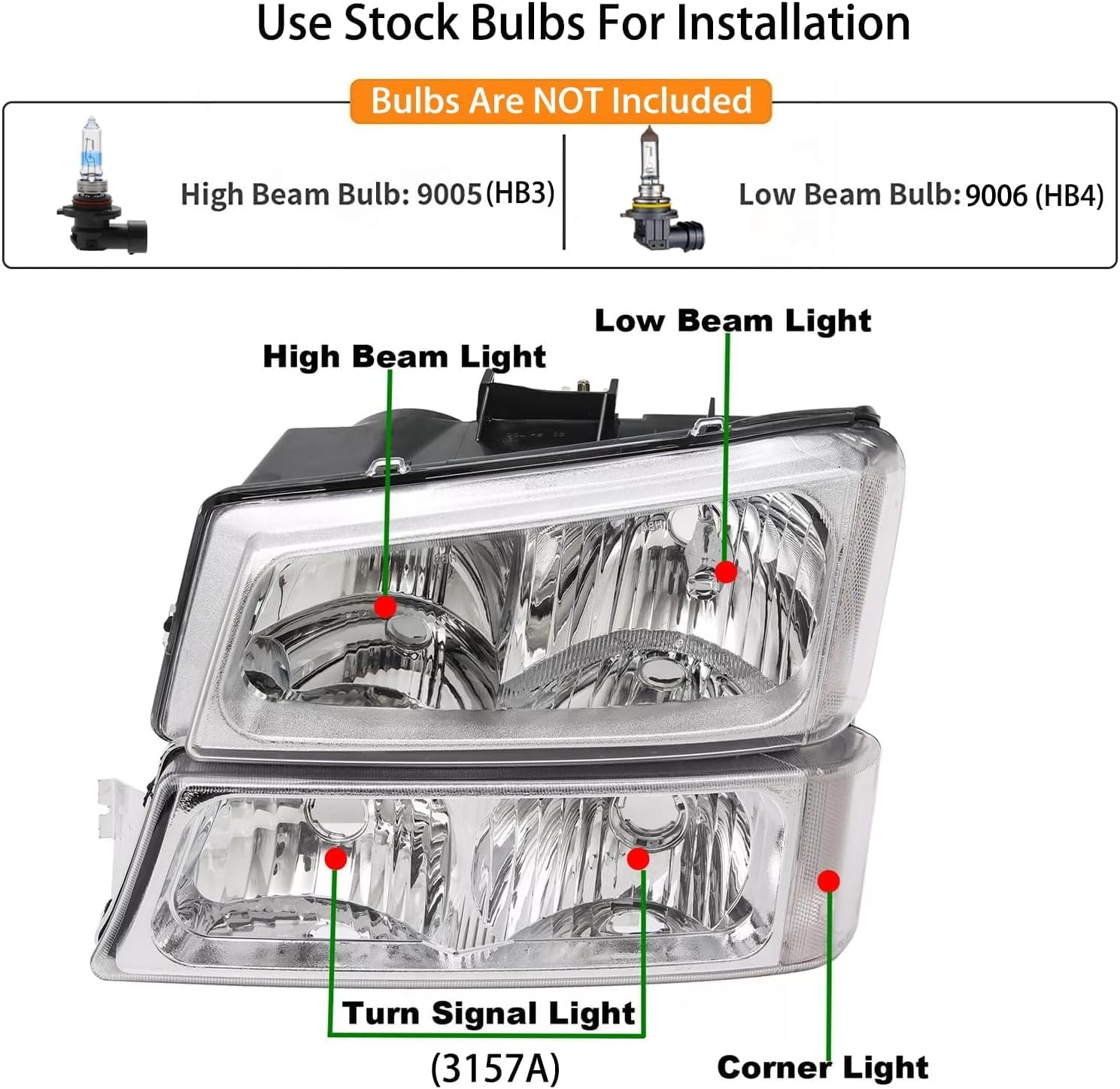 Headlights and Tail Lights Assembly Set For 2003 2004 2005 2006 Chevy Silverado 1500 2500 3500& HD Pickup/For 2007 Chevy Silverado Classic Truck Replacement Bumper Headlamps&Rear Brake Lamps(LH&RH)