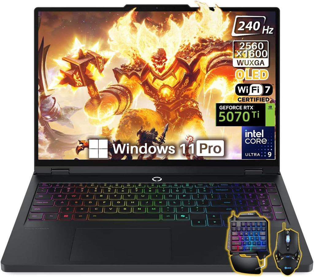 Lenovo Legion Pro 5i Gaming Laptop, 16' 2.5K 240Hz OLED Display, NVIDIA GeForce RTX 5070Ti 12GB GDRR7, Intel Core Ultra 9 275HX, 64 GB DDR5 5600MT/s, 2 TB SSD, Wi-Fi 7, Windows 11 Pro, Accessories