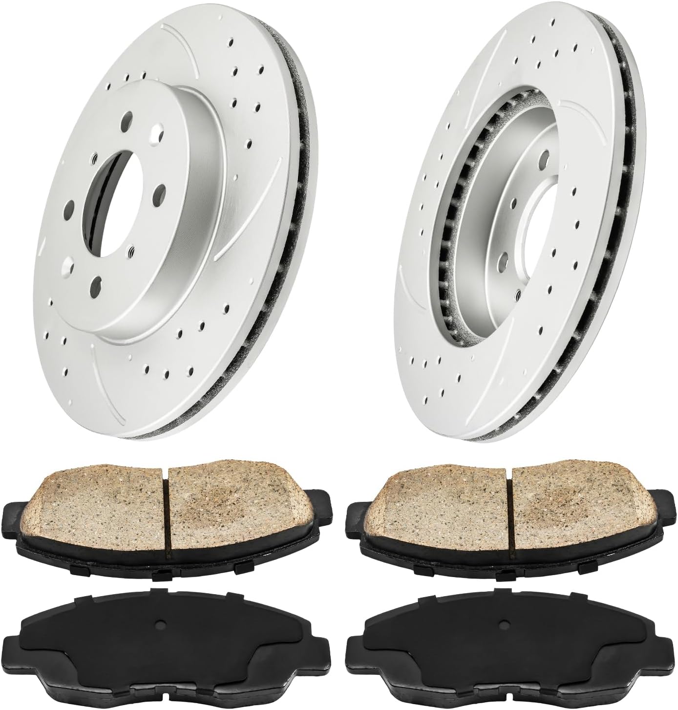 KAC Front Brake Kit, Drilled and Slotted Brake Rotors, Ceramic Brake Pads Replacement for 1500 2011-2018, Ram 1500 2006-2010, Durango 2007-2009, Aspen 2007-2009, 245 1982, OEM# 53005+D1084
