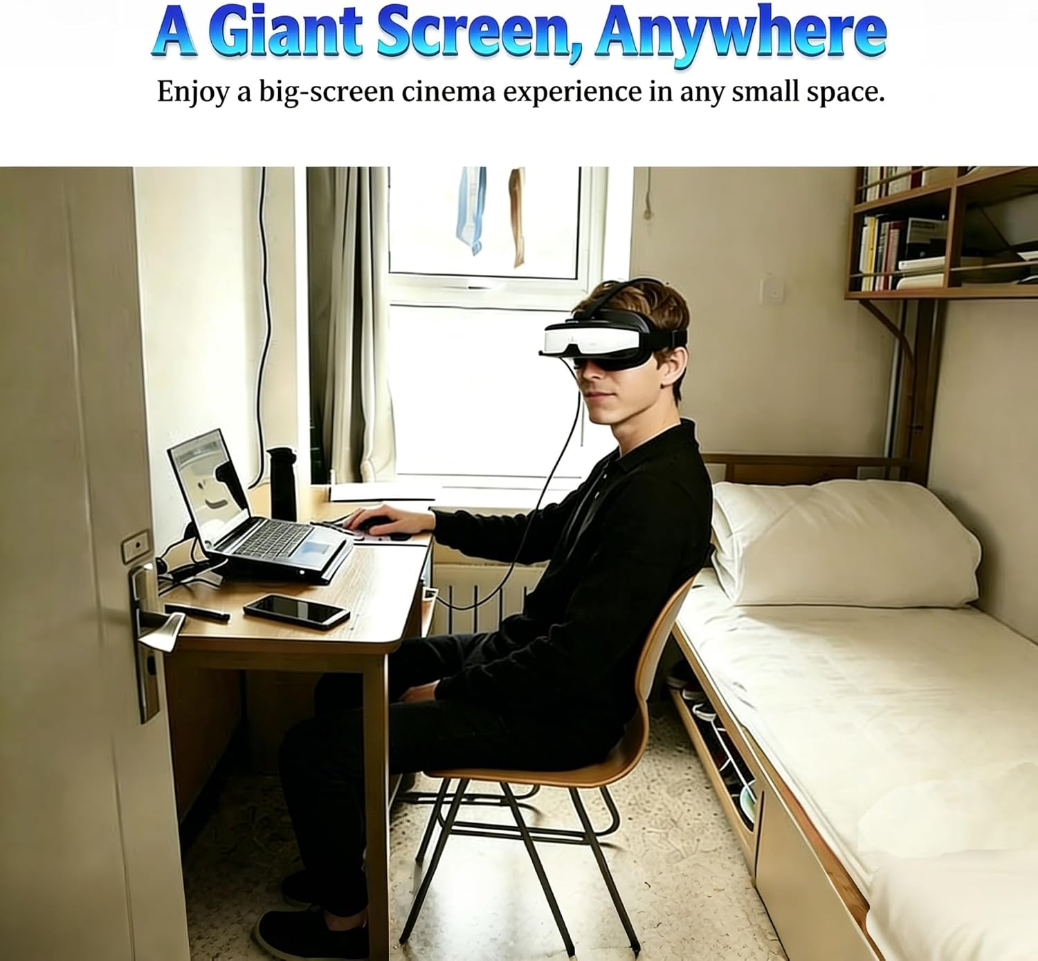Bigeyes H3 Head Mounted Display - HD 300'' Big Screen,HDMI interface,Built in Battery (3H Playtime), Lightweight & Compact, Enjoy Movies Privately for Men, Travel, Camping, Bedtime Film Mode