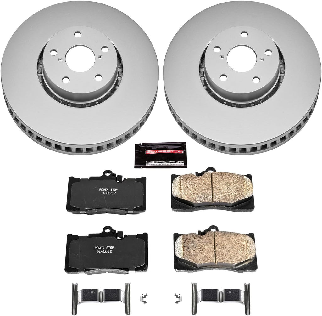 PowerStop Front Brake Kit for Lexus GS350 2007-11 |GS430 2006-07 |GS450h 2007-11 |GS460 2008-11 |IS200t 2016-17 - Fully-Coated Disc Rotors with Z17 Ceramic Brake Pads Replacement, CRK4633