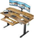 HUANUO 55' x 26' Electric Standing Desk with 2 Drawers & 26.7' Large Keyboard Tray, C-Clamp Mount Compatible, Adjustable Computer Desk for Home Office, Stand Up Desk with 4 Height Presets, Vintage